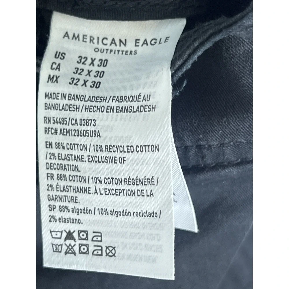 American Eagle Mens Black Cargo Pants Straight Leg Drawstring Ankle Size 34x29